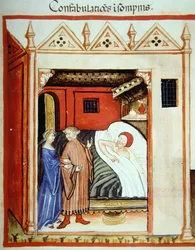 Fol.101v Hablando dormido, ilustración del Tacuinum Santiatis Codex Vindobonensis
